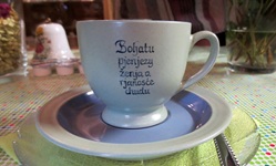 Tasse mit sorbischem Spruch